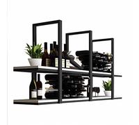 Hanging Wine Rack - Ceiling Floating Solid Wood Shelves, Wrought Iron Plant Stand, 2 Tier Kitchen Storage Rack, Wall Mount Decoration Rack, Ceiling Mount Display Rack(Black bracket,100x30x80cm)