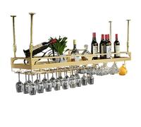 Hanging Wine Rack,Ceiling,Type Wine Holder,wine Bottle Display Stand,Iron Liquor Storage Shelf,Floating Wine Shelves,With Stemware Hanger,for Wine Cellar,Bar,Dining Room,Gold,150cm/59x3.8x17.7in Made