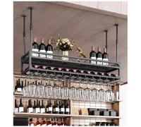 Hanging Wine Rack, Industrial Round Ceiling Wine Holder with Stemware Hanger, Upside Down Wine Bottle Rack for Bar, Cafe, Kitchen, Space-Saving Design
