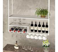 Hanging Wine Rack with Cup Holder Metal Wine Bottle Holder for Glasses Industrial Wall Wine Rack for Bars Cafés & Kitchens Iron Wine Storage.
