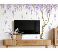 Hanging Wisterial Floral Wall Decals, Purple Vine Branch Wall Stickers Vinyl Peel and Stick Wall Art Sticker for Living Room Bedroom Sofa TV Backdrop Home Decor