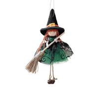 Hanging Witch Dolls with Broom, Halloween Small Witch Figurine with Gauze Skirt, Kitchen Witchs Doll for Good Luck, Halloween Hanging Decoration for Haunted House Room Door and Window