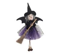 Hanging Witch Dolls with Broom, Halloween Small Witch Figurine with Gauze Skirt, Kitchen Witchs Doll for Good Luck Halloween Hanging Decoration for Haunted House Room Door and Window
