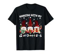 Hanging with Gnomies Gnome Christmas Xmas Buffalo Plaid Red T-Shirt