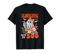 Hanging with My Boo Halloween Floral Boo Ghost Bow Tie T-Shirt
