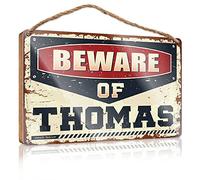 Hanging Wood Home Wall Sign Beware Of Thomas Wooden Sign Balcony Decor Front Door Hanging Decor(15X28CM)