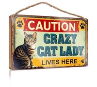 Hanging Wood Home Wall Sign Caution: Crazy Cat Lady Lives Here Wooded Sign Funny Wood Hanging Sign Door Decor Sign(15X28CM)