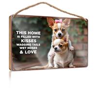 Hanging Wood Home Wall Sign Kisses, Wagging Tails, Wet Noses, Love Wooded Sign Funny Wood Hanging Sign Door Decor Sign(20X30CM)