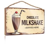 Hanging Wood Home Wall Sign Vintage Sign for Chocolate Milkshake Wooded Sign Funny Wood Hanging Sign Door Decor Sign(15X28CM)
