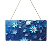 Hanging Wood Sign Blue Mini Flower Rectangle Hanging Decorative Wood Plaque Wooden Slices Banners with Ropes for Halloween Christmas Holiday Home Decor