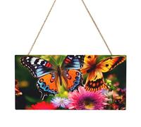Hanging Wood Sign Butterfly and Floral Rectangle Hanging Decorative Wood Plaque Wooden Slices Banners with Ropes for Halloween Christmas Holiday Home Decor