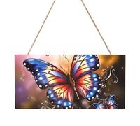 Hanging Wood Sign butterfly Rectangle Hanging Decorative Wood Plaque Wooden Slices Banners with Ropes for Halloween Christmas Holiday Home Decor