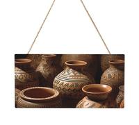 Hanging Wood Sign Many Clay Pots Rectangle Hanging Decorative Wood Plaque Wooden Slices Banners with Ropes for Halloween Christmas Holiday Home Decor