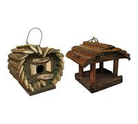 Hanging Wooden Bird Table & Love Bird Nest Box Set