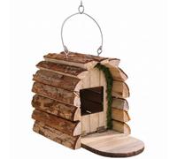 Hanging Wooden Birdhouse with Feed Station, Natural