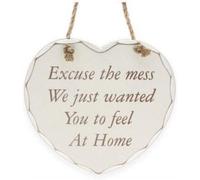 Hanging Wooden Heart Shaped Plaque Decoration Home Message Excuse The Mess We Just Wanted You To Feel At Home