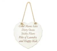 Hanging Wooden Heart Shaped Plaque Home Decoration Message Good Mums Dirty Ovens
