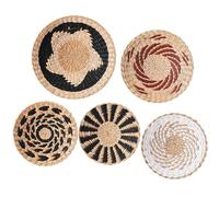 Hanging Woven Wall Basket Boho Decor Set, Decorative Woven Seagrass Baskets, 5 Unique Handmade Seagrass Rattan Round Baskets Wall Decoration for Home Living Room Bedroom (5pcs)