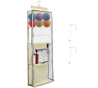 Hanging Yarn Storage Organiser Unit with 4 Large Pockets Clear Knitting Organizers Storage with Zippers Over-Door Hooks Wool Storage Bag for Knitting Needles, Crochet Hooks, Sewing Balls (Beige)