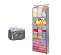 Hanging Yarn Storage Organiser with 4 Clear Pockets, Knitting Organiser Storage with Zippers, Wool Stoarge Bag for Crochet Lovers, Over the Door Hanging Yarn Holder for Knitting Needles, Crochet Hooks