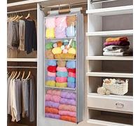 Hanging Yarn Storage Organiser with 4 Large Pockets, Clear Knitting accessories Storage with Zippers for Crochet Lovers, Yarn Holder with 2 Over-Door Hooks for Knitting Needles Crochet Hook(Grey)