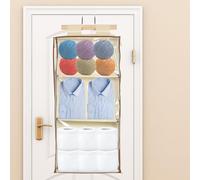 Hanging Yarn Storage Organizer 3 Large Pockets Clear Knitting Organiser Storage with Zippers for Crochet Lovers, Over the Door Yarn Storage Bag with Over-Door Hooks for Knitting Needles(beige)