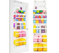 Hanging Yarn Storage Organizer - Knitting Organizer Storage with 5 Yarn Balls Storage Pockets & 3 Top Crochet/Knitting Needles Pockets, Large Capacity Over the Door Hanging Yarn Holder(Clear White)