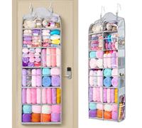 Hanging Yarn Storage Organizer with 6 Compartments, Large Capacity Knitting Organizer Storage, Over The Door Hanging Yarn Holder for Knitting Needles, Crochet Hooks(Clear White)