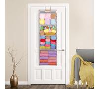 Hanging Yarn Storage with 4 Large Pockets, Clear Knitting Organizer Storage with Zippers for Crochet Lovers, Hanging Yarn Holder with Over-Door Hooks for Crochet Hooks Knitting Needles(grey)