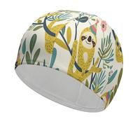 Hanging Yellow Sloth Swim Cap, Comfortable Swimming Cap for Women Men, Waterproof for Training Pool & Beach