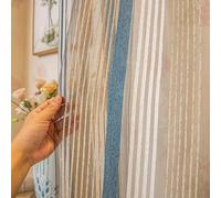 HANGJINLI Brown Sheer Curtains striped Pattern Net Curtains for Windows White Short Woven Voile Net Curtains for Kitcken Window Treatment (W 56 X L 94 inch) B 142 X H 240 CM 2 Pieces