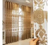 HANGJINLI Voile Curtains Floral Pattern Semi Transparent Eyelet Sheer Curtains, Voile Curtains for Living Room (W 52 X L 63 inch) B 132 X H 160 CM 2 Pieces Dark Brown