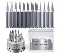HANGLIFE 900M Soldering Iron Tips with Tip Holder for Hakko, Yihua, Atten, Quick, Ryobi, and More Soldering Stations/Guns - Replacement Solder Tips for Welding Equipment & Accessories (12 pcs)