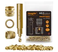 HANGLIFE M2.5 Heat-Set Threaded Inserts with Insert Tip, Heat Set Insert for 3D Printing Components and Plastic Parts with Soldering Iron Press Tool - Brass Metric Knurled Nuts (100 Pieces)