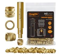 HANGLIFE M5 Heat-Set Threaded Inserts with Insert Tip, Heat Set Insert for 3D Printing Components and Plastic Parts with Soldering Iron Press Tool - Brass Metric Knurled Nuts (50 Pieces)