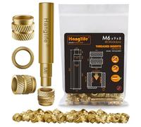 HANGLIFE M6 Heat-Set Threaded Inserts with Insert Tip, Heat Set Insert for 3D Printing Components and Plastic Parts with Soldering Iron Press Tool - Brass Metric Knurled Nuts (50 Pieces)