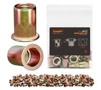 HANGLIFE Rivet Nut, M12 Metric Rivnut - Flat Head Nutserts, Zinc Plated Carbon Steel Knurled Body Threaded Insert Nuts, 20 Pieces