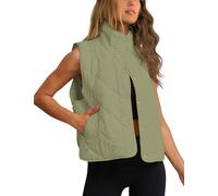 HangNiFang Women's Winter Cropped Puffer Vest Lightweight Sleeveless Warm Outerwear Puffer Vest Padded Gilet, Z Army Green, M