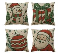 Hangood Christmas Cushion Cover Home Set of 4pcs Xmas Throw Pillow Case Living Room Chair Sofa 18x18 inch Pillowcase Tree Snowman Santa Claus 45x45cm SD005