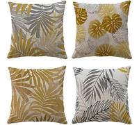 Hangood Cushion Cover Home Garden Outdoor Set of 4pcs Throw Pillow Case Living Room Chair Sofa 20x20 inch Pillowcase Yellow and Grey Leaves 50x50cm 4S009