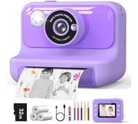 Hangrui Kids Camera Instant Print, 2.4'' Screen for Girls & Boys Age 3-12 | 32GB Card, 3 Rolls Photo Paper, 1080P Digital Cameras, Christmas Birthday Gifts Funny Toys for Childrens, Purple