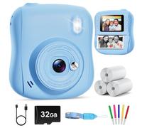 Hangrui Kids Camera Instant Print, HD Instant Camera for Kids with 32GB Card & Print Paper, 14MP 1080P Kids' Digital Cameras, Christmas Birthday Gifts Toy for Girls & Boys Aged 3-10 -Blue