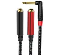 Hangsu 1/4inch Stereo Splitter Y Cable Double 6.35mm Stereo Female to 6.35mm Male Right Angled Loudspeaker Adapter Extension Cable