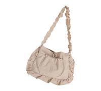 Hangsu 1. Korean-Inspired Pleated Nylon Shoulder Bag with Ruffle Trim & Adjustable Strap for Daily Essentials Korean Ruffle Design Shoulder Bag