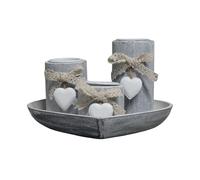 Hangsu 3Pcs Wood Holders With Heart Shape Tray Tealight Candlesticks For Romantics Wedding Valentines Day Table Decors
