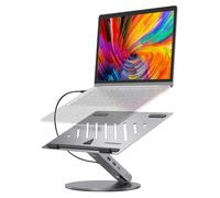 Hangsu Adjustable Aluminum Laptop Stand Featuring Built in USB C Dock with Rapid Charging and Quick Data Ports USB C Docking Station with Stand
