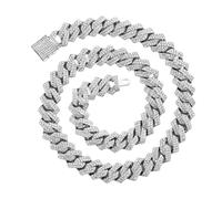 Hangsu Bling Full Diamonds Cuban Chain Necklace with Elegant Designs Sturdy Alloy Hip Hop Jewelry Accessory for Trendy Women Bling Rhinestones Neckpiece