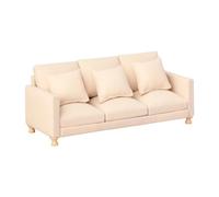 Hangsu Miniature Three Seat Sofa Model Figurine for 1/12 Doll House Living Room Scene Setting with Realistic Detail Throw Pillow Luxury Miniature Sofa Model Figure