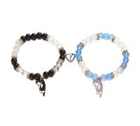 Hangsu Set of 2 Cats Charm Beaded Wristlet Magnetic Clasp Wristchains Adjustable Couple Handchain for Parties and Dates Personality Bracelet