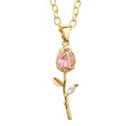 Hangsu Stylish Gold Tulips/Rose Pendant Necklace with Crystals Accent Portable Accessory for Enhancing Your Everyday Outfits Tulips Pendant Necklace